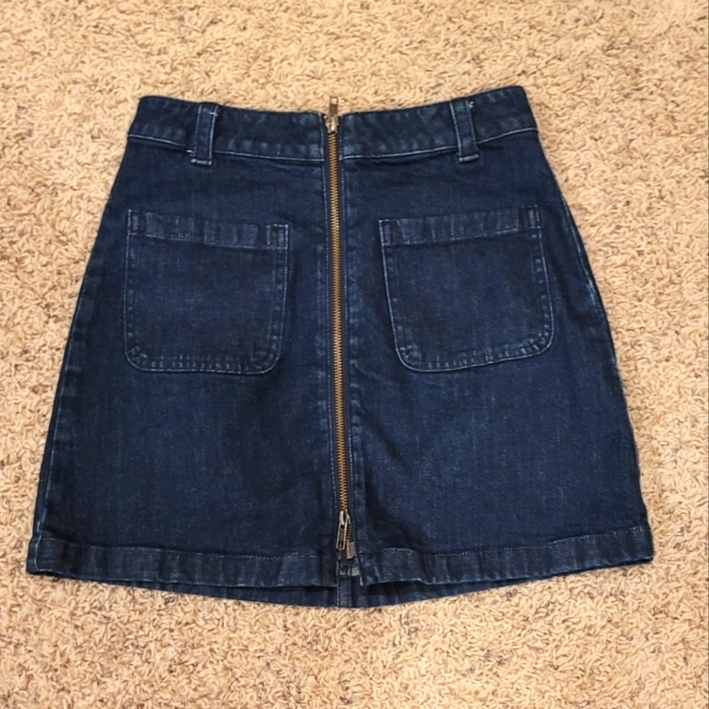 Madewell Blue Dark Wash Full Front Zip Front Pocket Denim Skirt 25